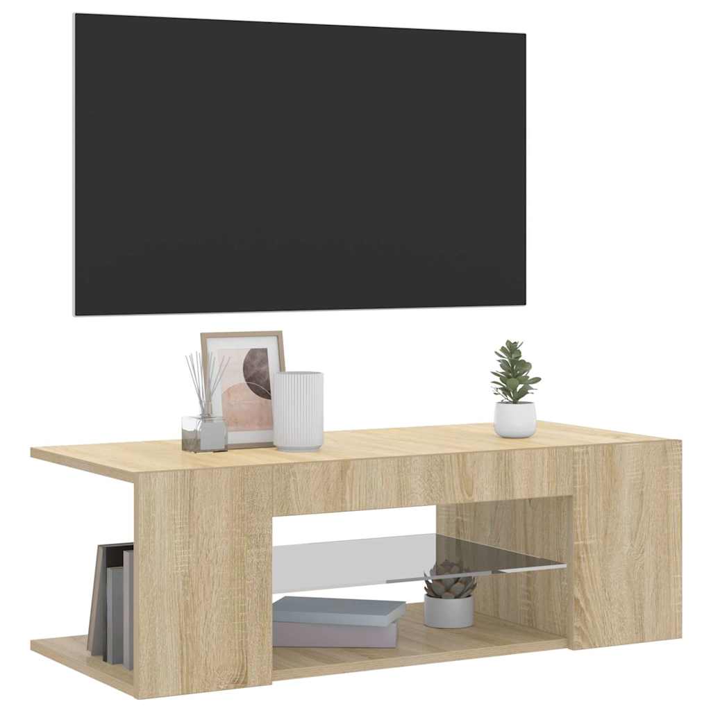 vidaXL Meuble TV avec lumières LED chêne sonoma 90x39x30 cm - Image 3