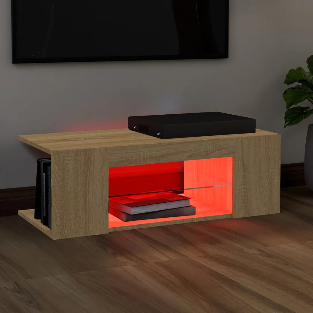 vidaXL Meuble TV avec lumières LED chêne sonoma 90x39x30 cm - Image 6