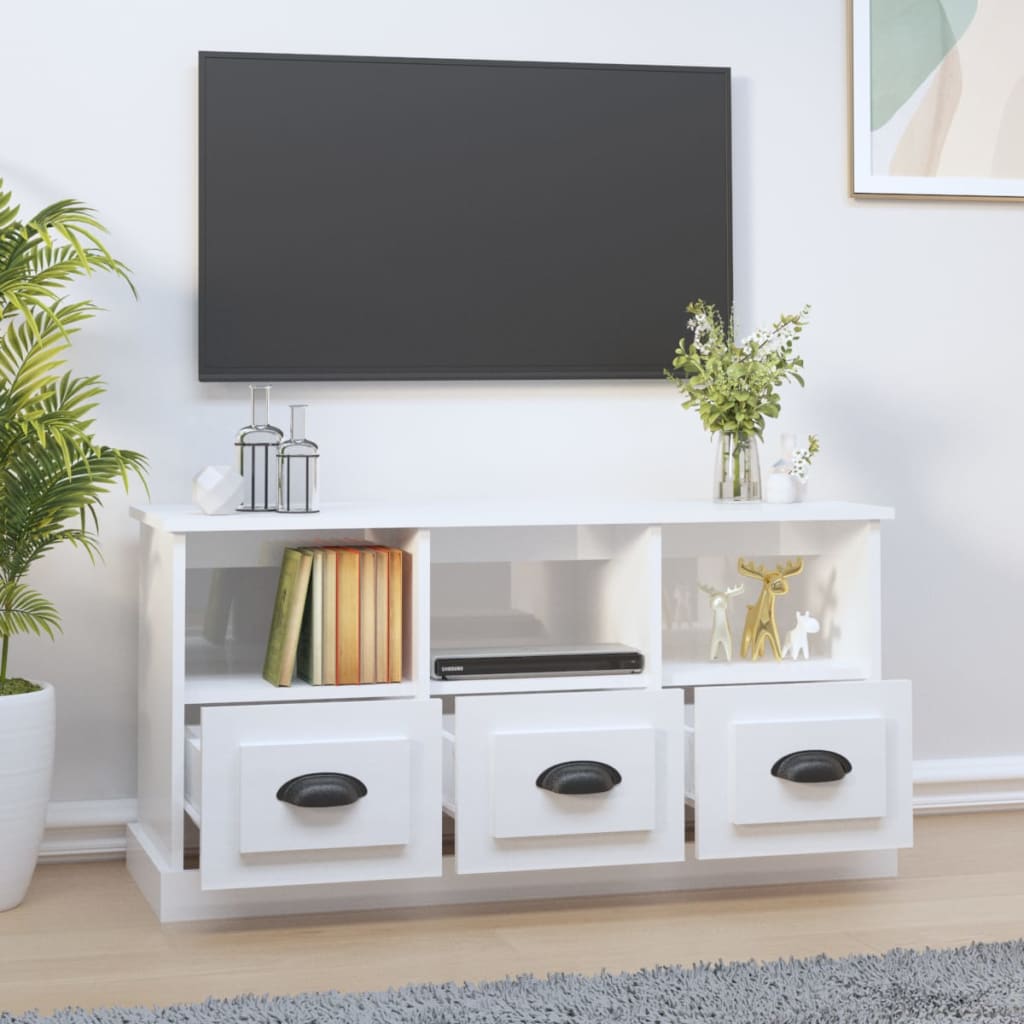 vidaXL Meuble TV blanc brillant 100x35x50 cm bois d'ingénierie - Image 3