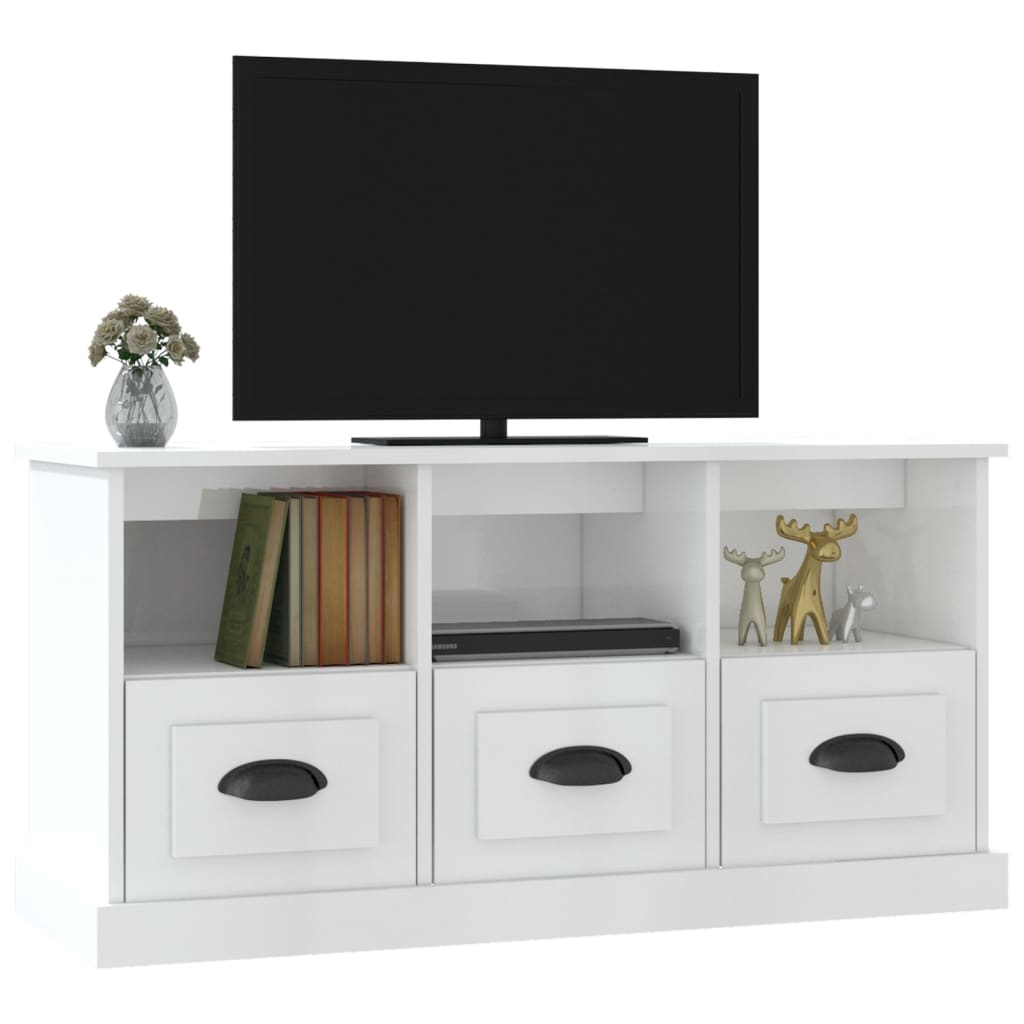 vidaXL Meuble TV blanc brillant 100x35x50 cm bois d'ingénierie - Image 4