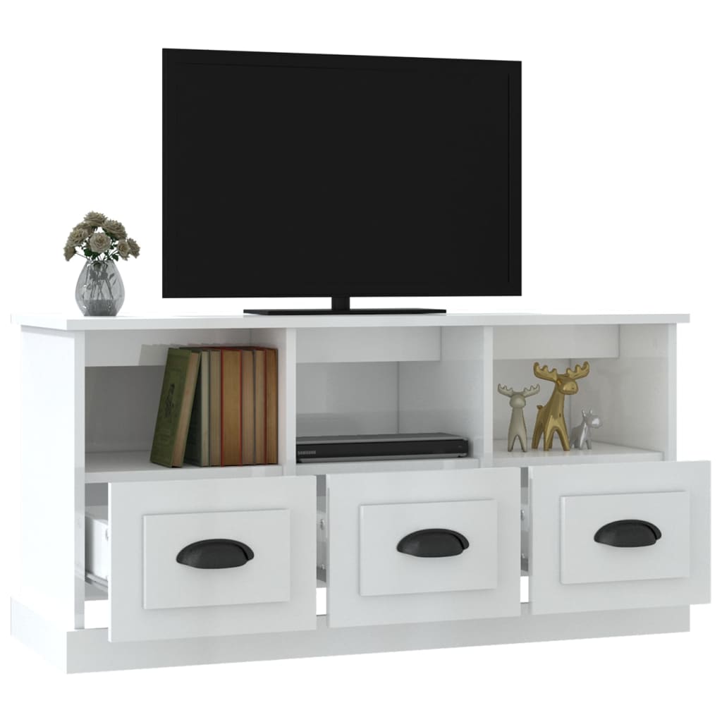 vidaXL Meuble TV blanc brillant 100x35x50 cm bois d'ingénierie - Image 5
