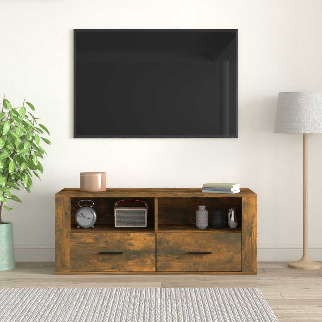 vidaXL Meuble TV Chêne fumé 100x35x40 cm Bois d'ingénierie - Image 3