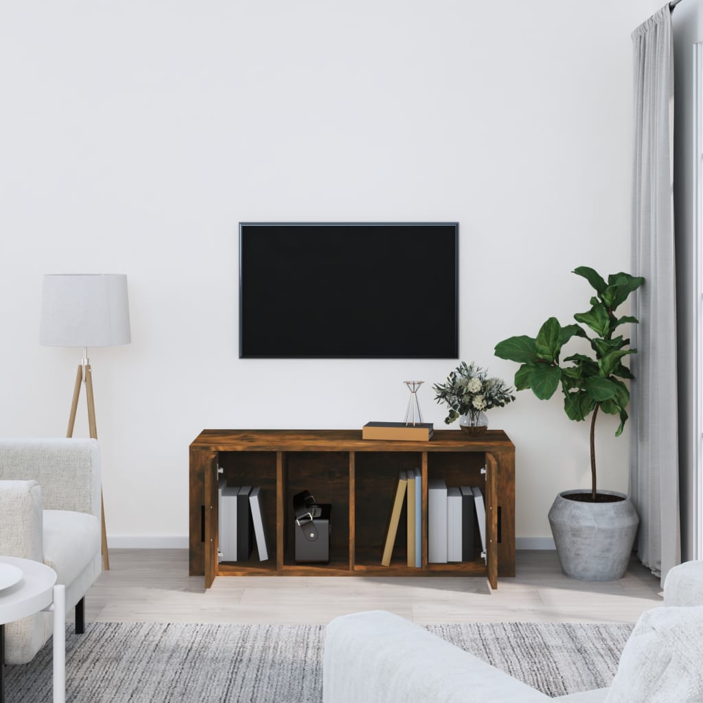 vidaXL Meuble TV Chêne fumé 100x35x40 cm Bois d'ingénierie - Image 3