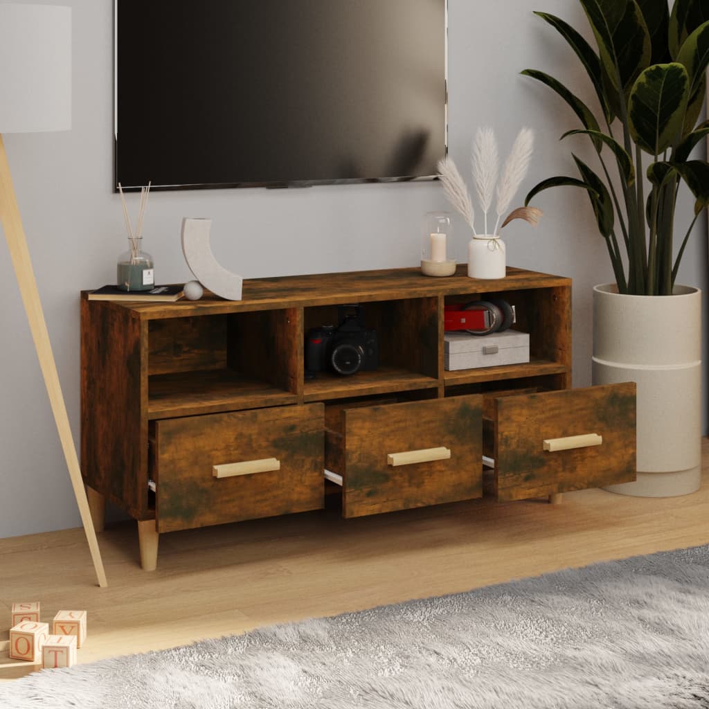 vidaXL Meuble TV Chêne fumé 102x36x50 cm Bois d'ingénierie - Image 3