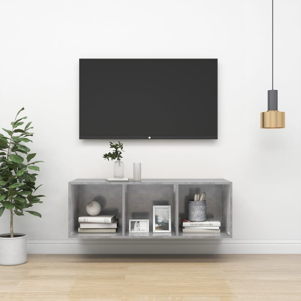 vidaXL Meuble TV mural Gris béton 37x37x107 cm Bois d’ingénierie