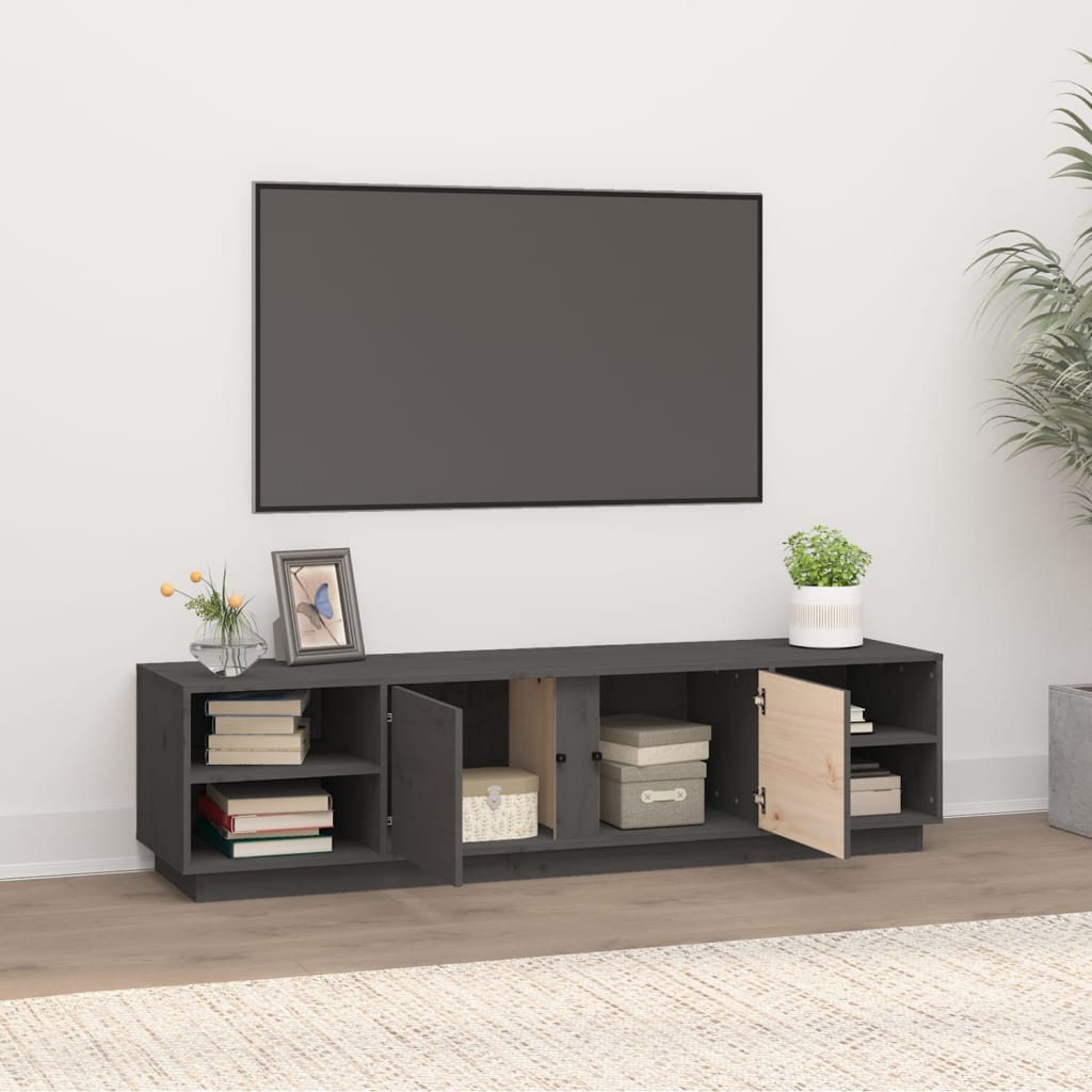 vidaXL Meuble TV Gris 156x40x40 cm Bois de pin massif - Image 3