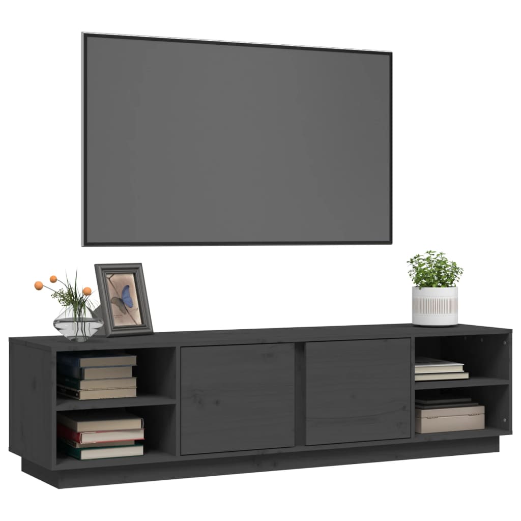 vidaXL Meuble TV Gris 156x40x40 cm Bois de pin massif - Image 4