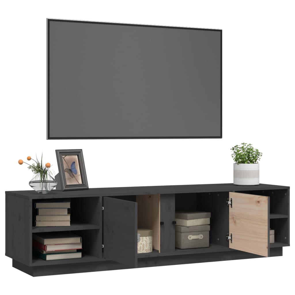 vidaXL Meuble TV Gris 156x40x40 cm Bois de pin massif - Image 5