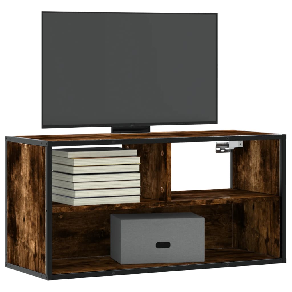 vidaXL Meuble TV chêne fumé 80x31x39,5 cm bois d'ingénierie et métal