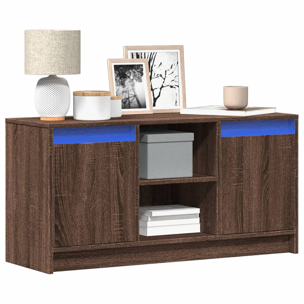 vidaXL Meuble TV avec LED chêne marron 100x34x50 cm bois d'ingénierie