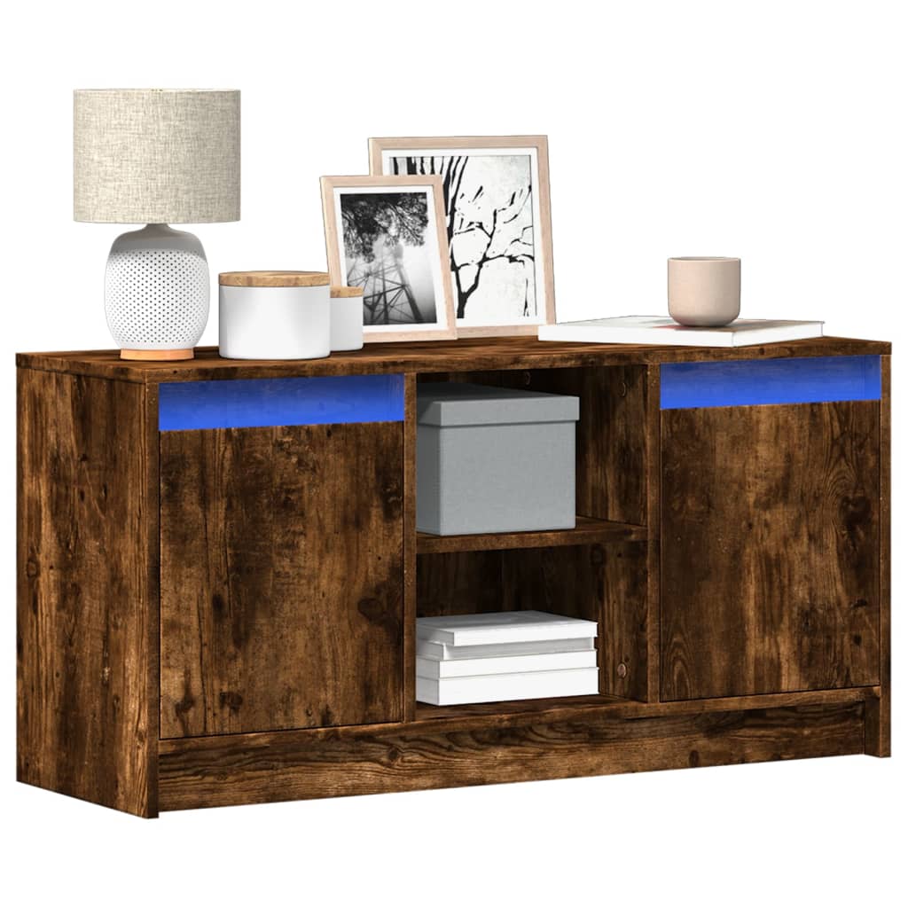 vidaXL Meuble TV avec LED chêne fumé 100x34x50 cm bois d'ingénierie