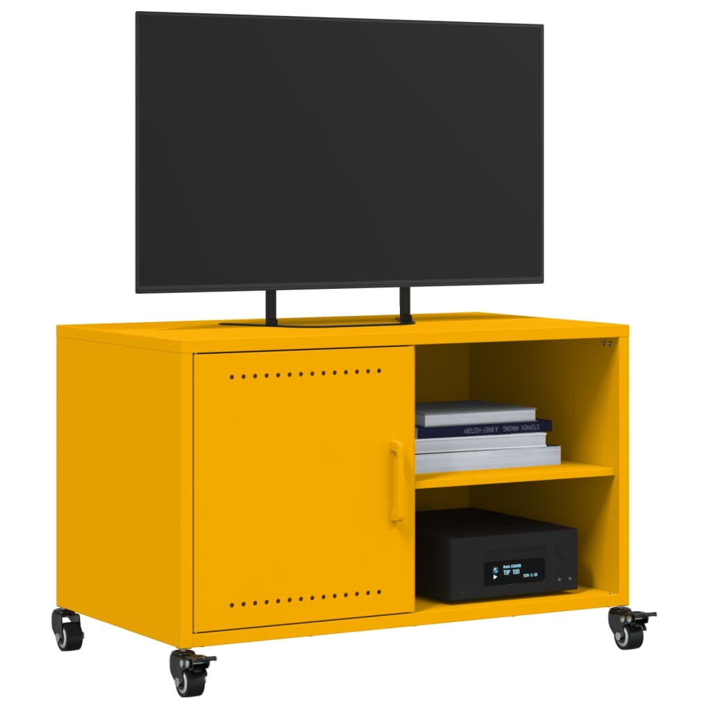 vidaXL Meuble TV jaune moutarde 68x39x43,5 cm acier - Image 4