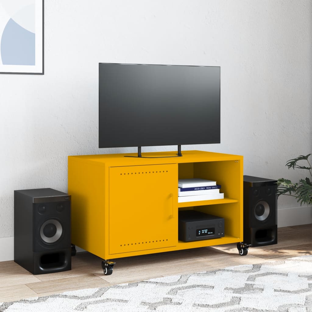 vidaXL Meuble TV jaune moutarde 68x39x43,5 cm acier - Image 3