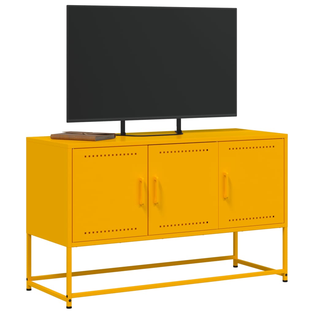 vidaXL Meuble TV jaune moutarde 100,5x39x60,5 cm acier - Image 4