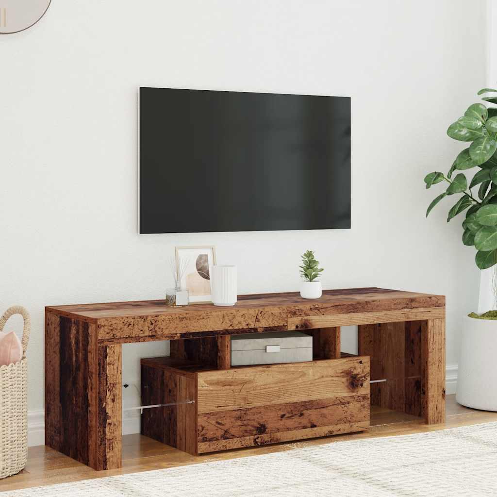 vidaXL Meuble TV avec lumières LED vieux bois bois d'ingénierie