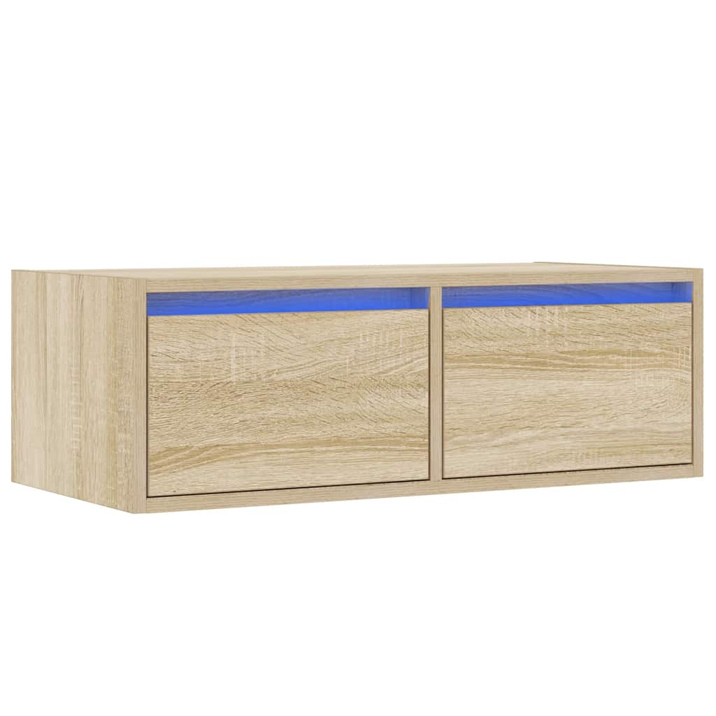 vidaXL Meuble TV avec lumières LED chêne sonoma 75x35,5x25 cm - Image 3