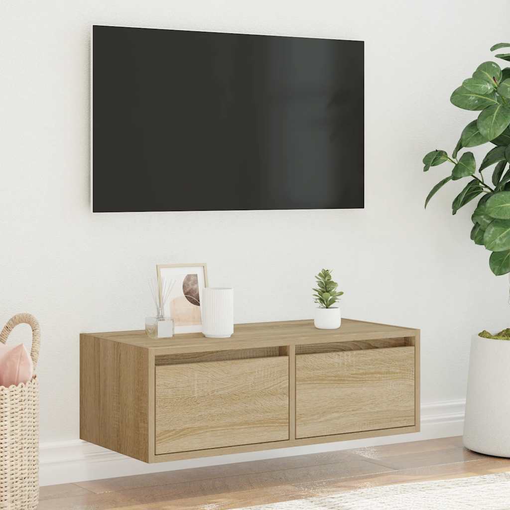 vidaXL Meuble TV avec lumières LED chêne sonoma 75x35,5x25 cm - Image 4