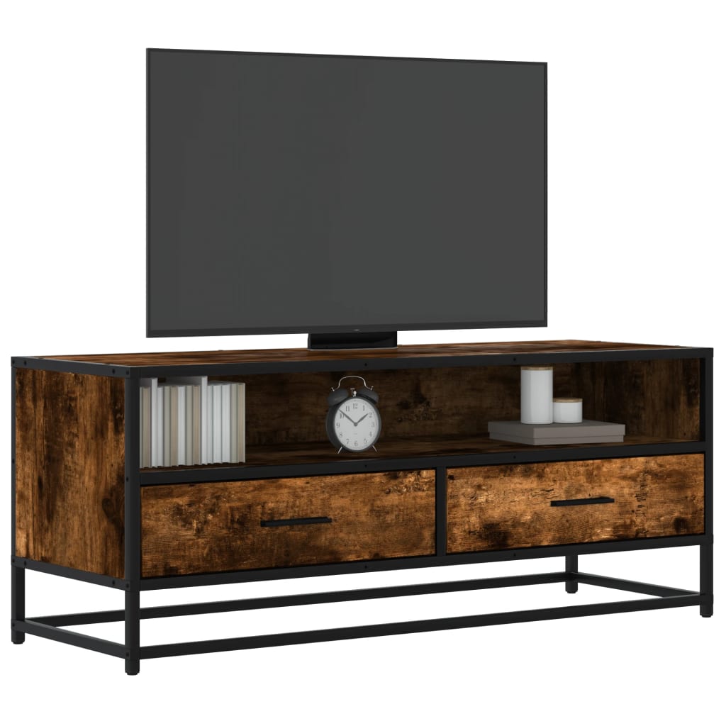 vidaXL Meuble TV chêne fumé 100x34,5x40 cm bois d'ingénierie et métal