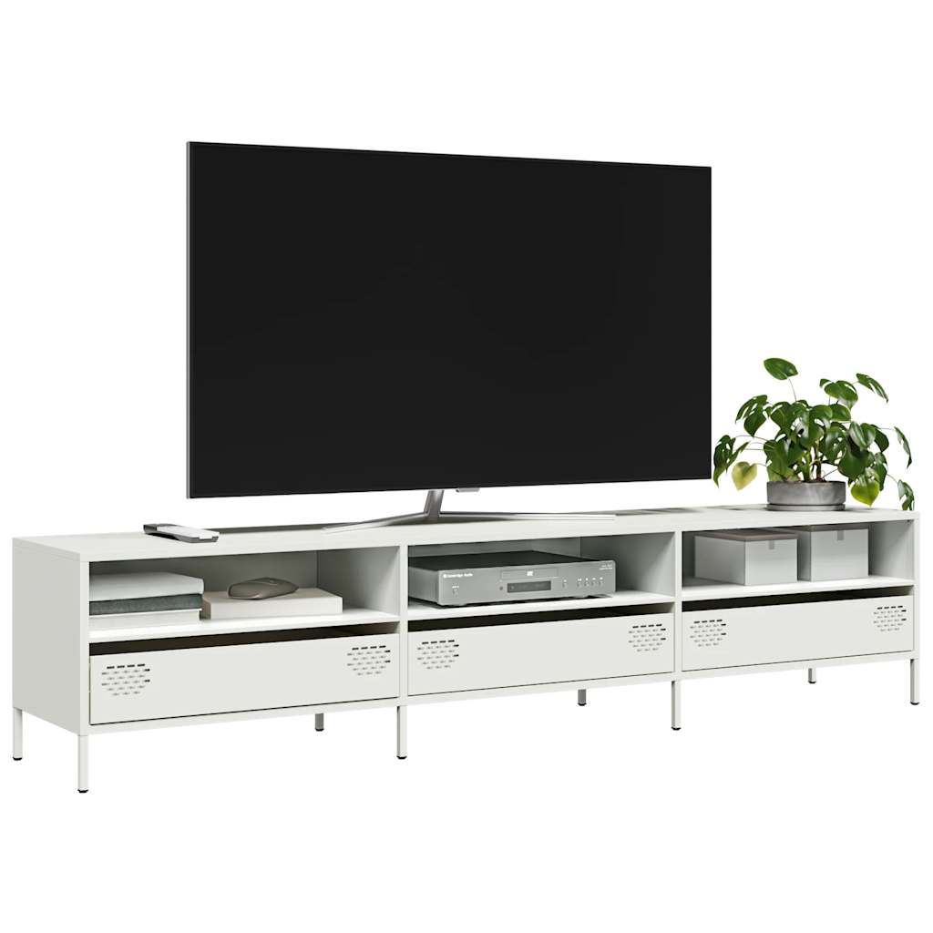 vidaXL Meuble TV blanc 202x39x43,5 cm acier laminé à froid