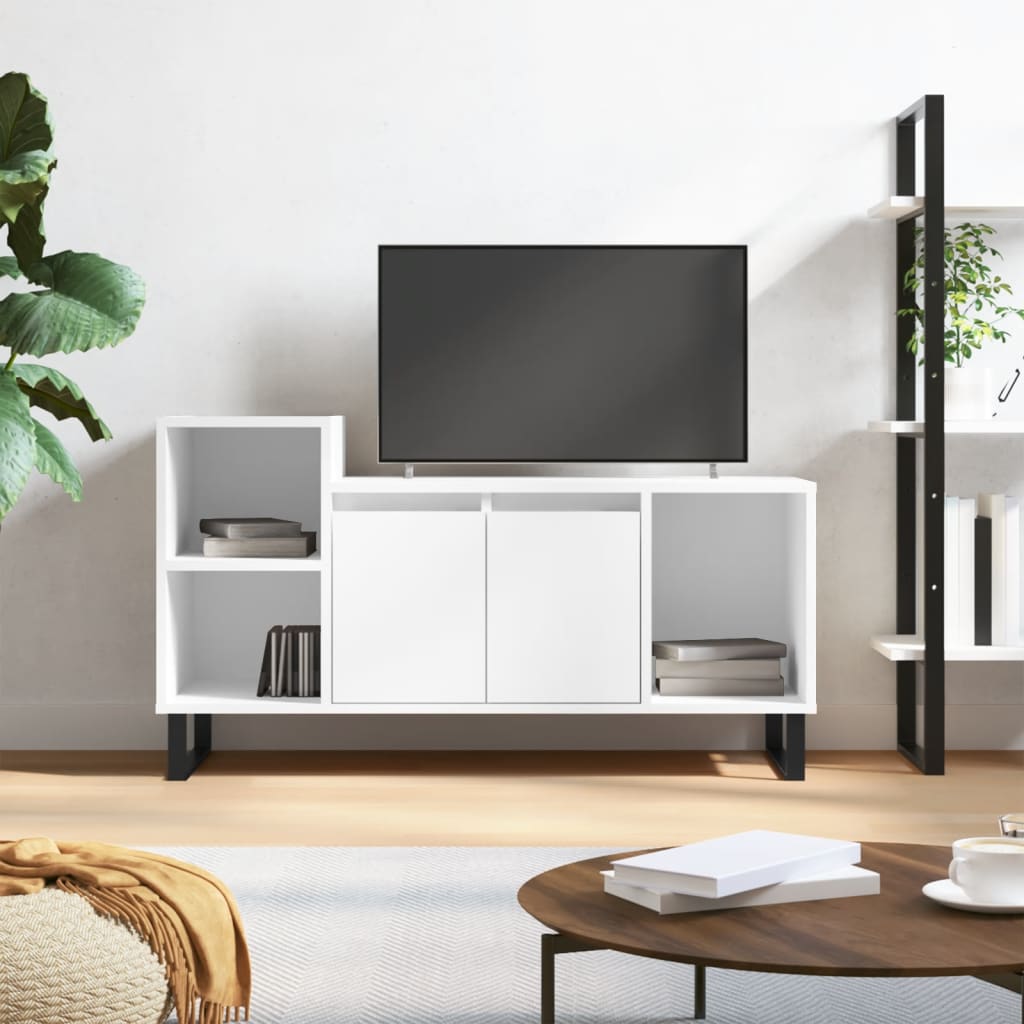 vidaXL Meuble TV Blanc brillant 100x35x55 cm Bois d'ingénierie
