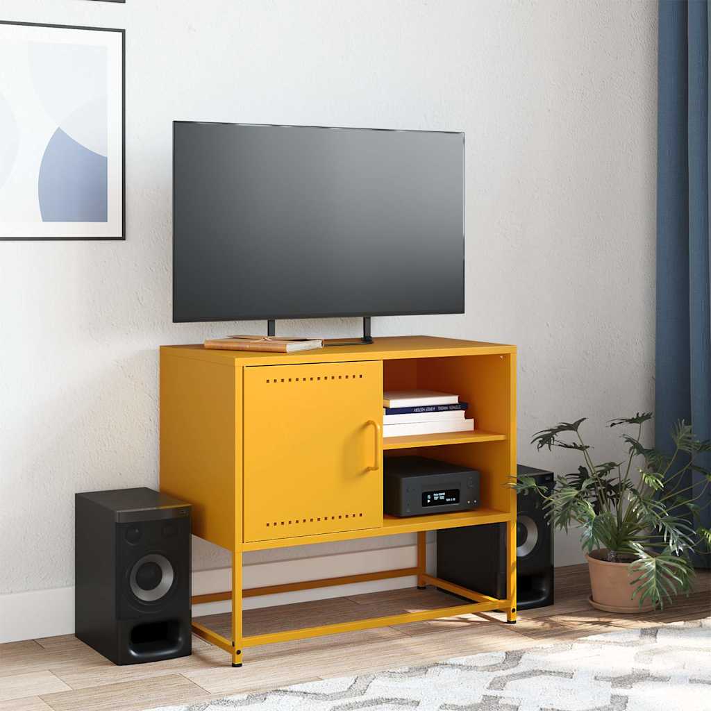 vidaXL Meuble TV jaune moutarde 68x39x60,5 cm acier - Image 3