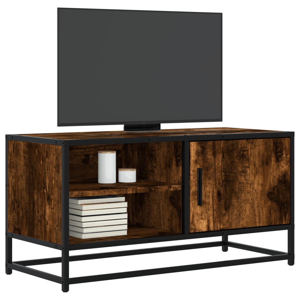 vidaXL Meuble TV chêne fumé 80x34,5x40 cm bois d'ingénierie et métal