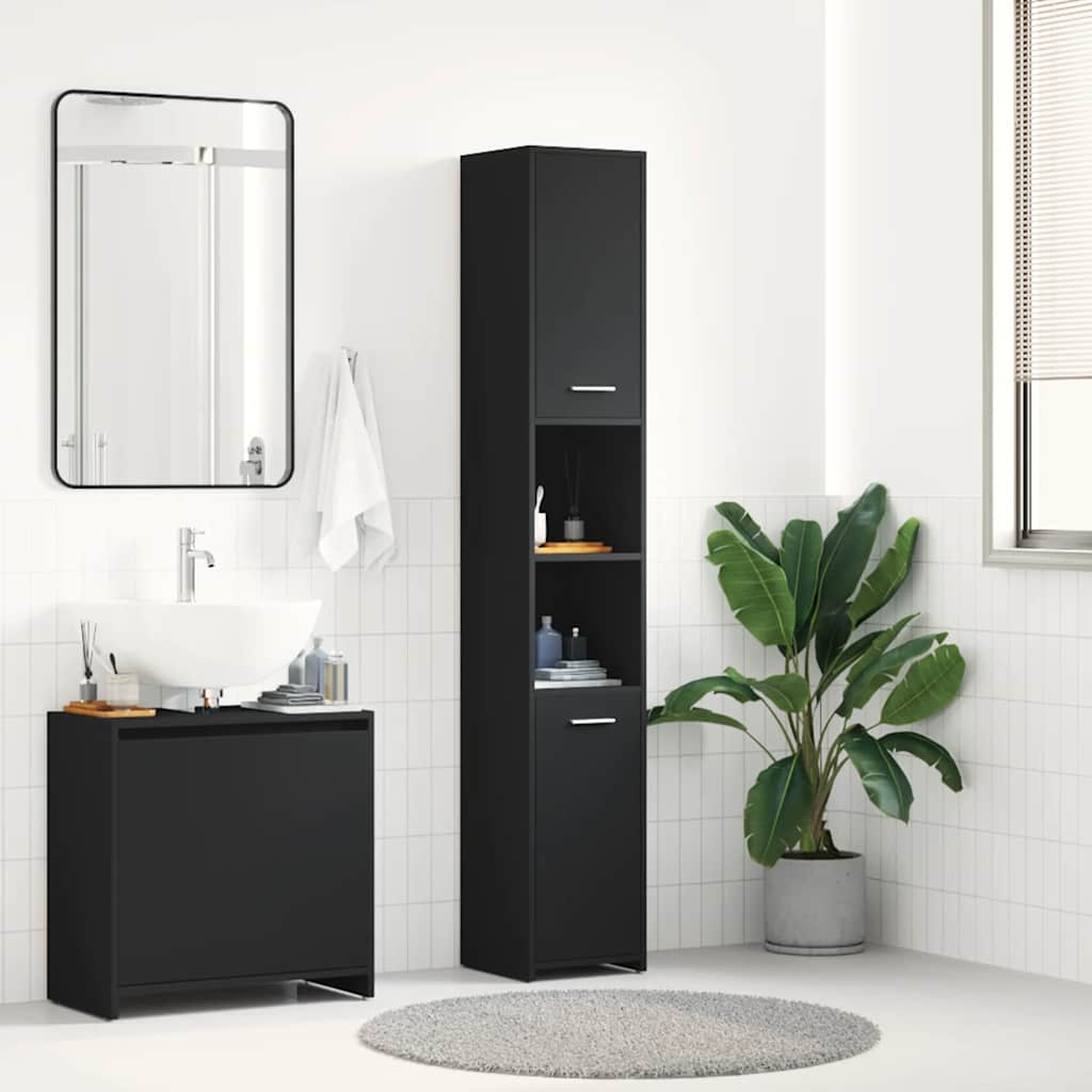 vidaXL Armoire de salle de bain Noir 30x30x183,5 cm Bois d'ingénierie
