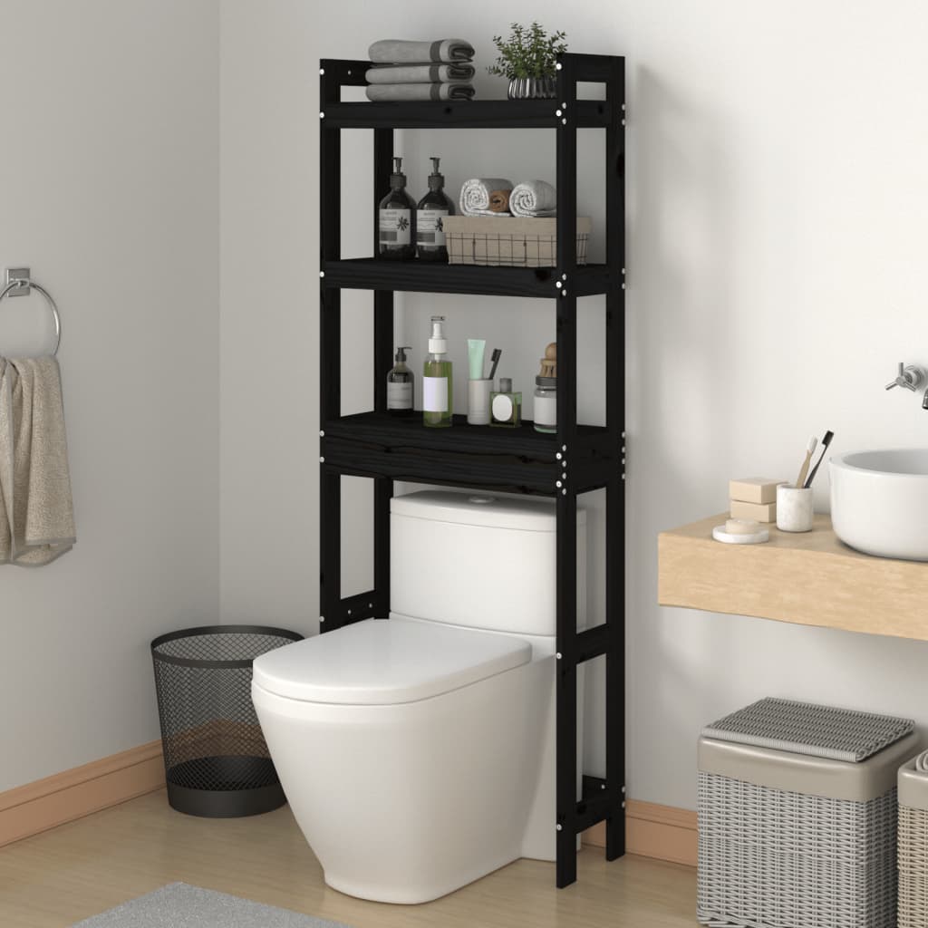 vidaXL Étagère de toilette Noir 63x26x171 cm Bois de pin massif