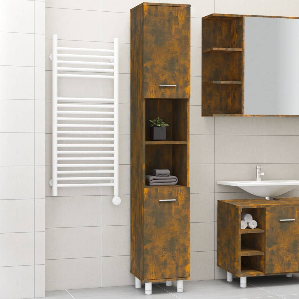 vidaXL Armoire de bain Chêne fumé 30x30x179 cm Bois d'ingénierie