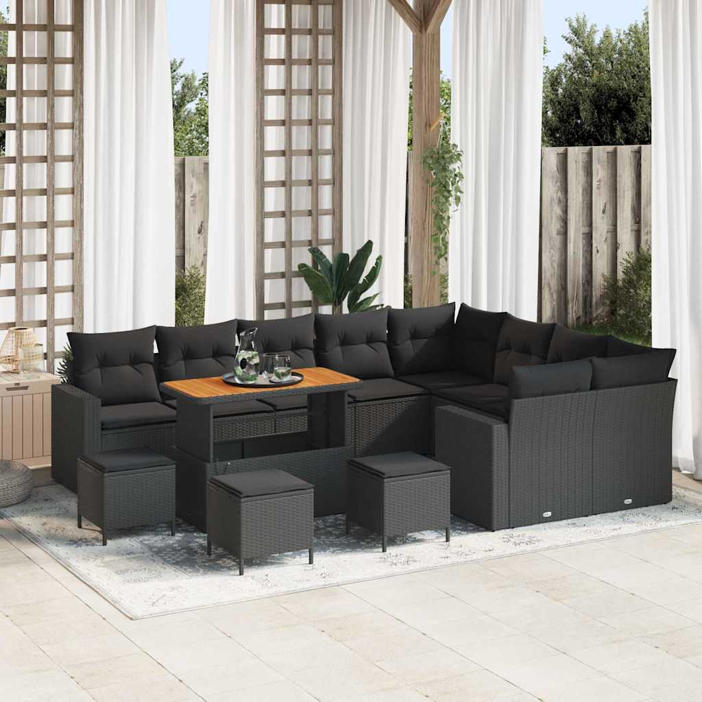 vidaXL Garten-Sofa-Set mit Kissen 13 pcs Schwarz 110 x 55 x 71 cm