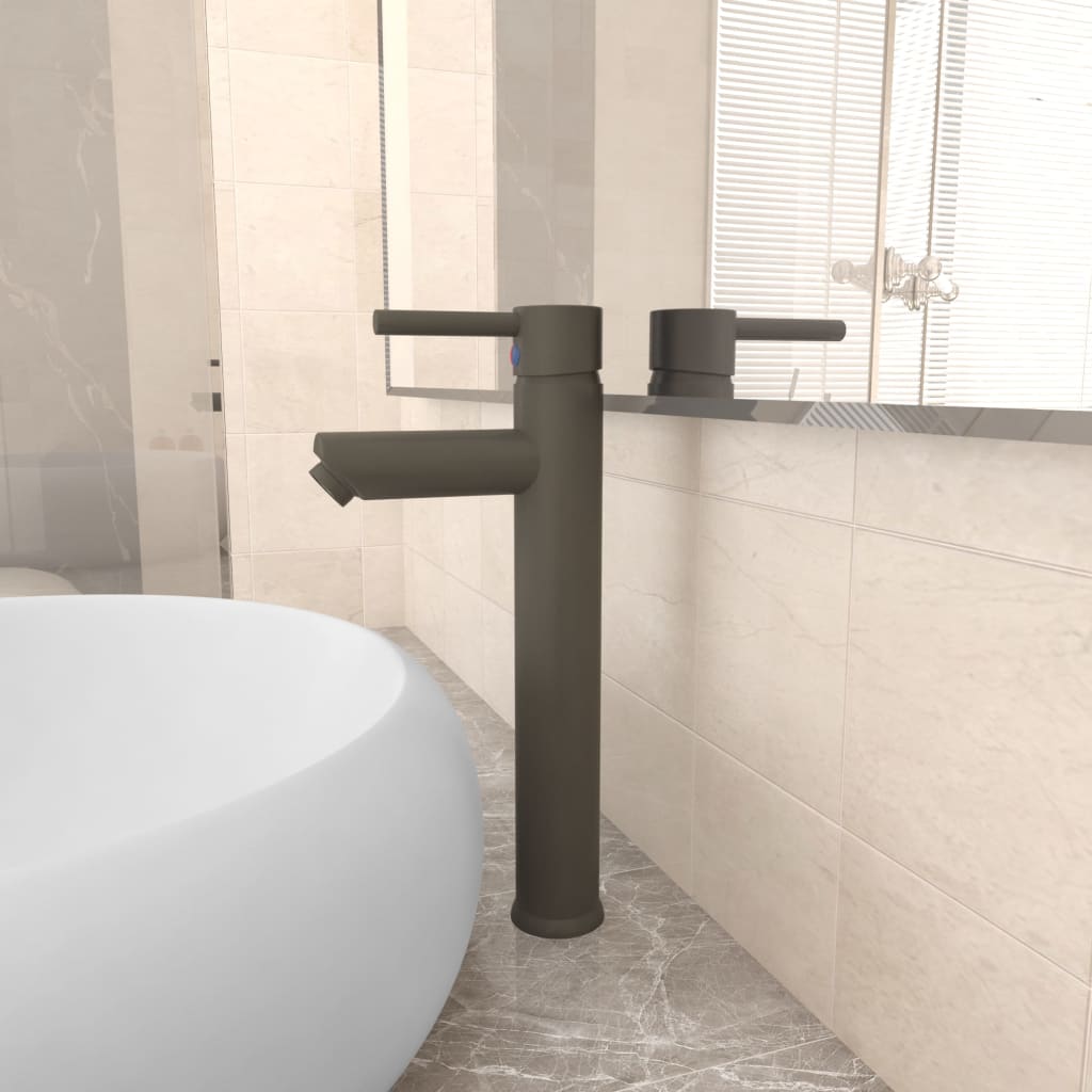 vidaXL Badezimmer Mischbatterie Grau 12x30 cm