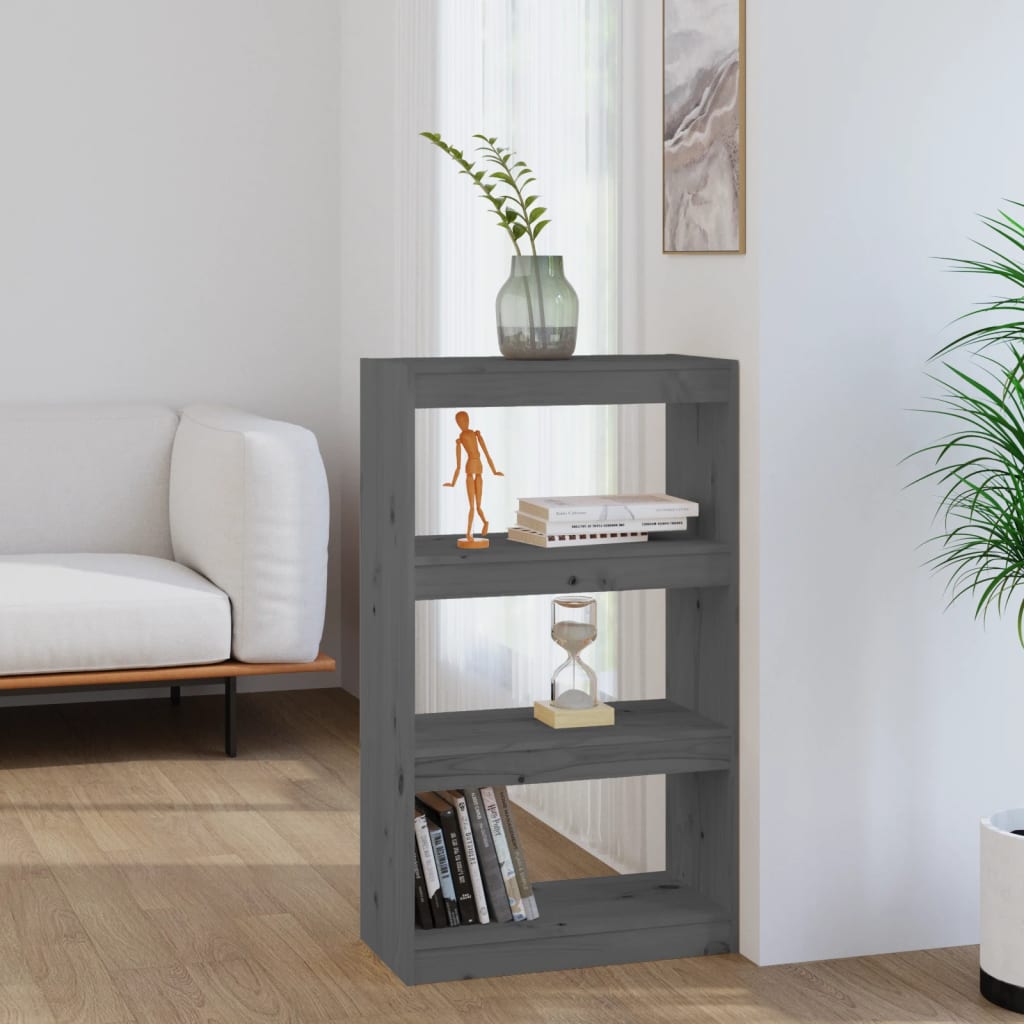 vidaXL Bücherregal/Raumteiler Grau 60x30x103,5 cm Massivholz Kiefer