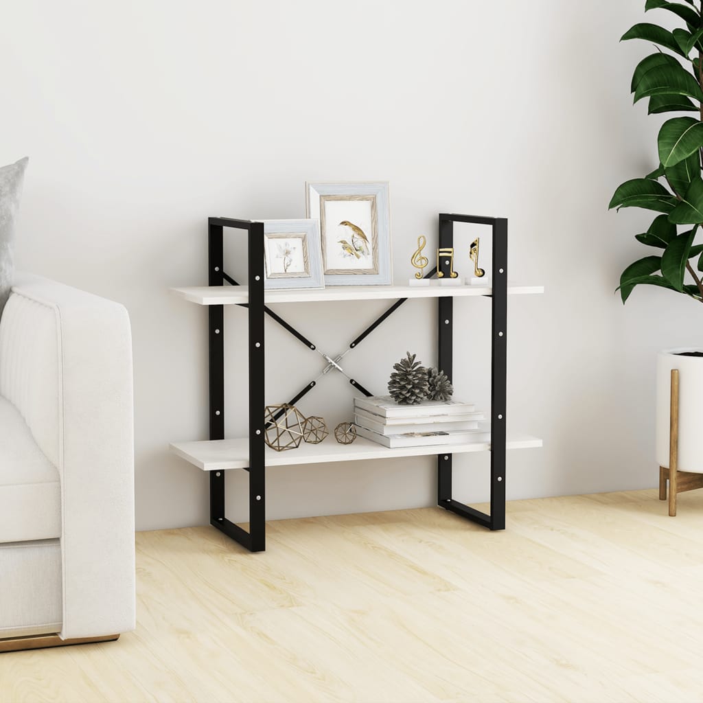 vidaXL Bücherregal 2 Böden Weiß 80x30x70 cm Massivholz Kiefer