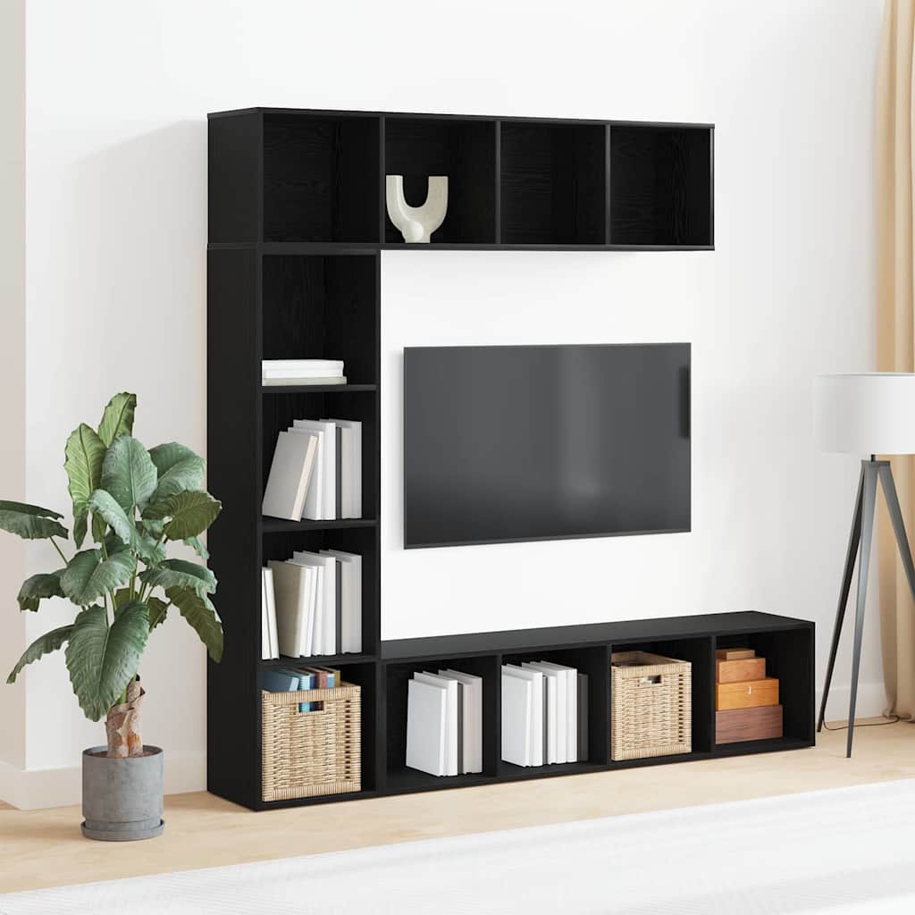 vidaXL Bücherregal 3 pcs Schwarz Eichen-Optik 36 x 30 x 143 cm