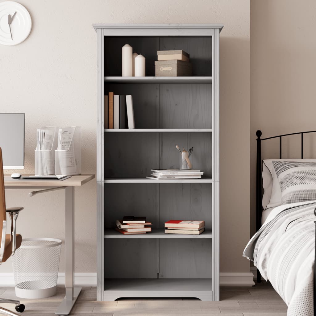 vidaXL Bücherregal 5 Fächer BODO Grau 82x40x173 cm Massivholz Kiefer