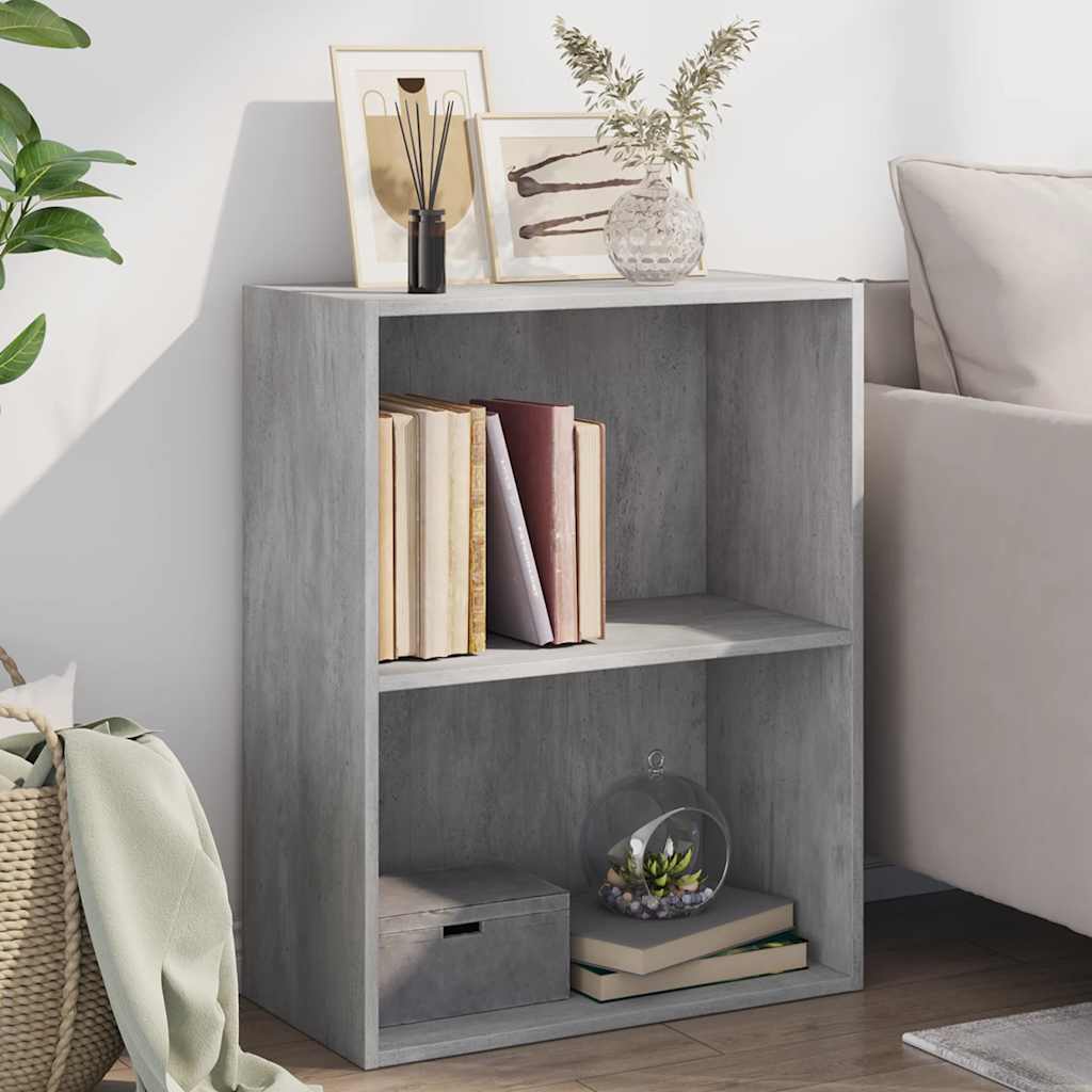 vidaXL Bücherregal 2 Fächer Betongrau 60x30x76,5 cm Holzwerkstoff
