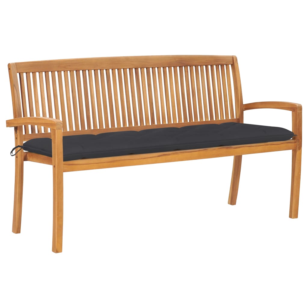 vidaXL Stapelbare Gartenbank mit Auflage 159 cm Massivholz Teak