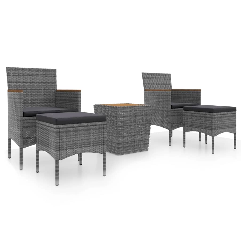 vidaXL 5-tlg. Garten-Bistro-Set Poly Rattan & Massivholz Akazie Grau - Image 2