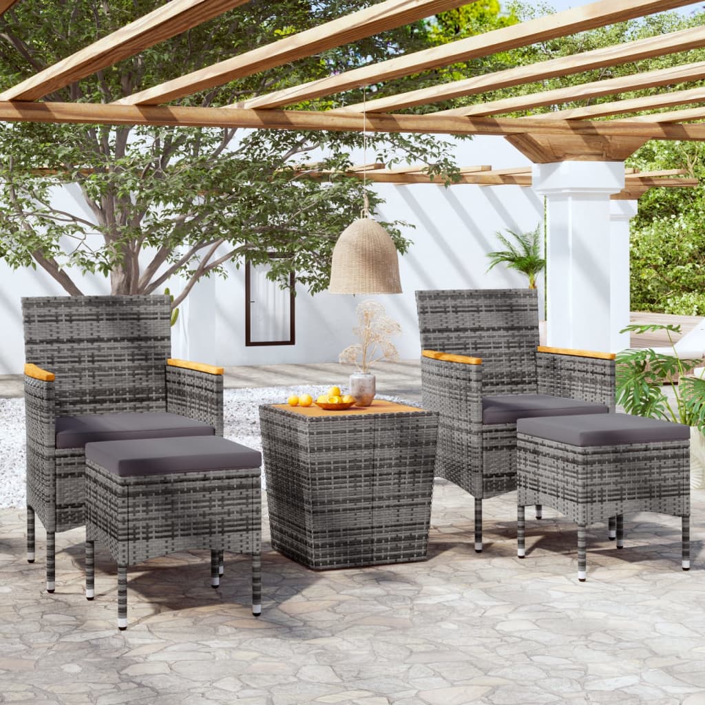 vidaXL 5-tlg. Garten-Bistro-Set Poly Rattan & Massivholz Akazie Grau
