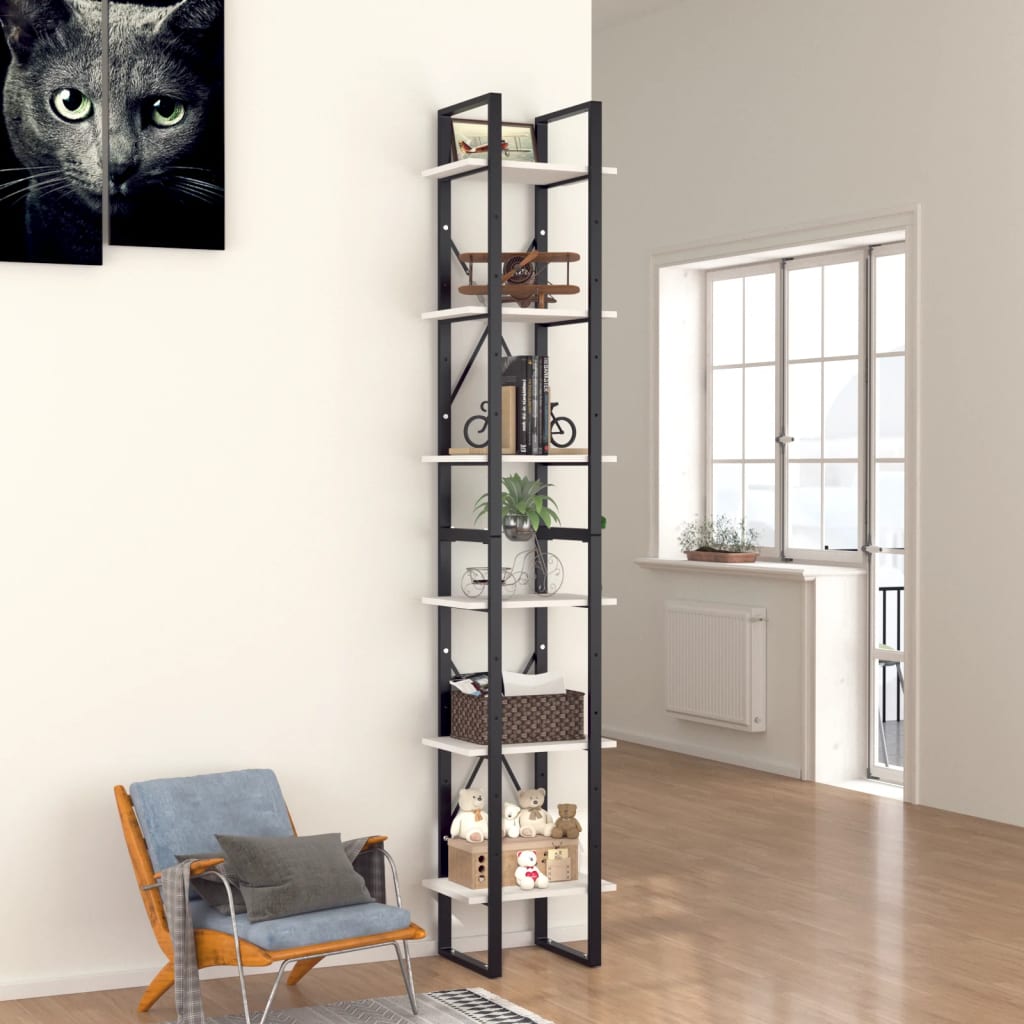 vidaXL Bücherregal 6 Fächer Weiß 40x30x210 cm Holzwerkstoff