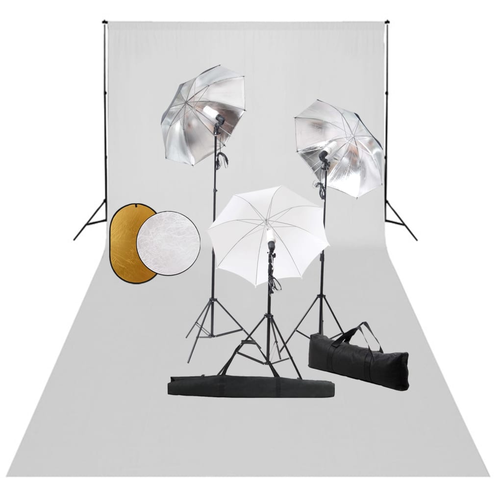 vidaXL Fotostudio-Set mit Leuchten, Schirmen, Hintergrund, Reflektor