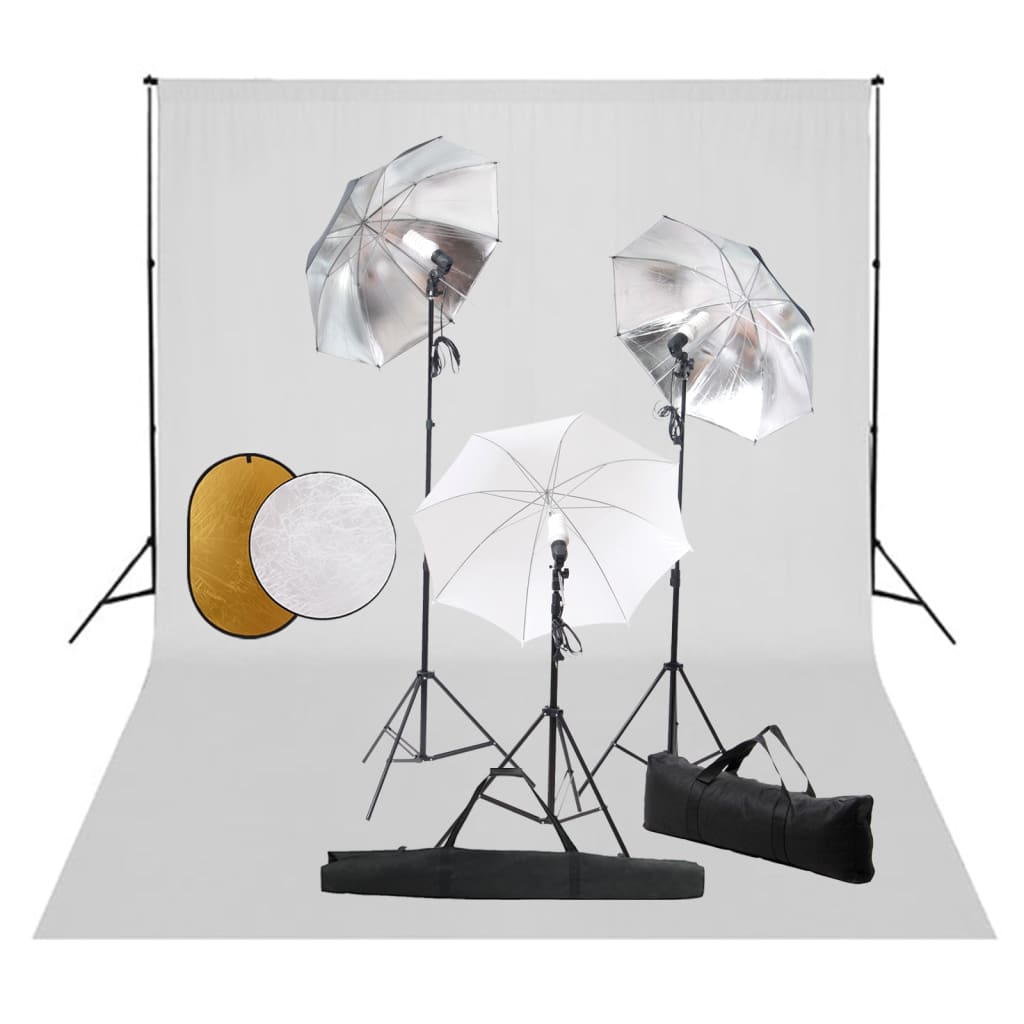 vidaXL Fotostudio-Set mit Lampen, Schirmen, Hintergrund & Reflektor
