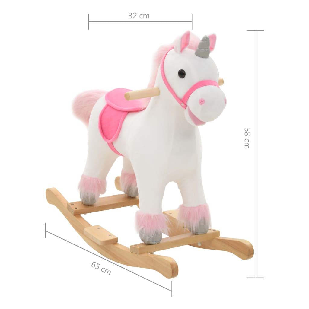 vidaXL Schaukeltier Einhorn Plüsch 65x32x58 cm Weiß und Rosa - Image 5