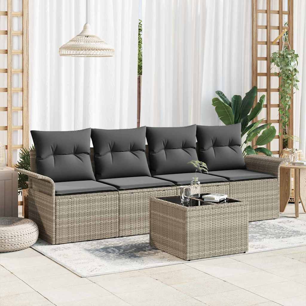 vidaXL Sofa Set mit Kissen 5 pcs Hellgrau Poly-Rattan
