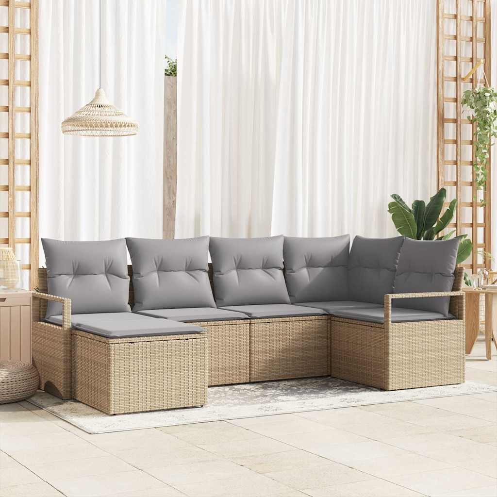 vidaXL Sofa Set mit Kissen 6 pcs Beige Poly Rattan