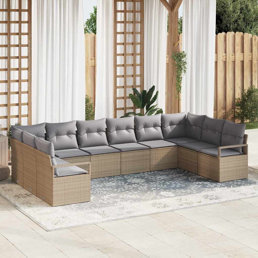 vidaXL Sofa Set mit Kissen 10 pcs Beige Poly Rattan