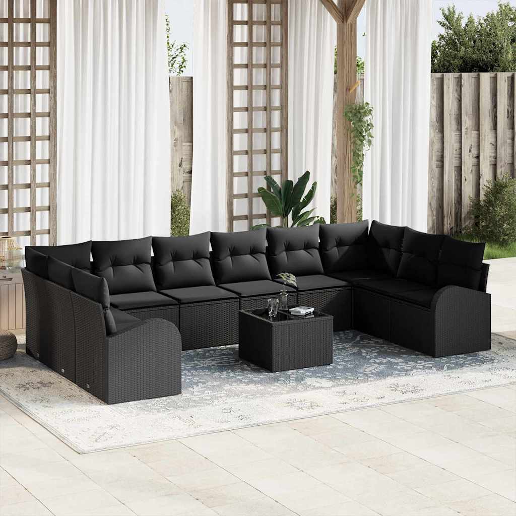 vidaXL Sofa Set mit Kissen 11 pcs Schwarz Polyrattan