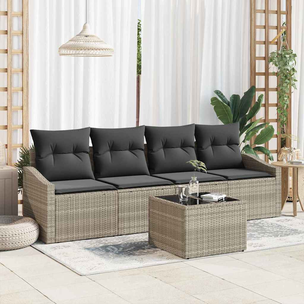vidaXL Sofa Set mit Kissen mit Kissen 5 pcs Hellgrau Poly-Rattan