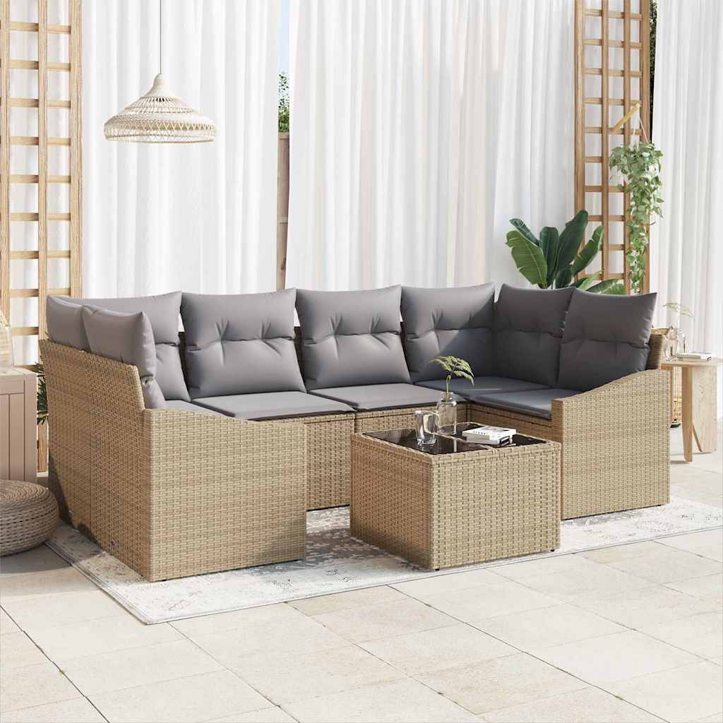 vidaXL Sofa Set mit Kissen 7 pcs Beige und Hellgrau Poly-Rattan