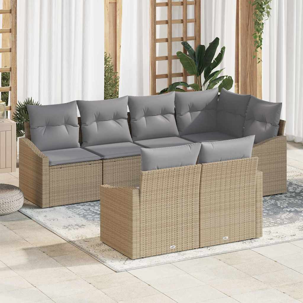 vidaXL Sofa Set mit Kissen 7 pcs Beige Poly-Rattan